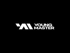 the young master logo is shown on a black background with white letters and an arrow