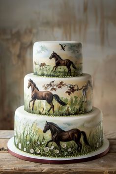 Pastoral Perfection: A Tranquil Horse Scene Birthday Cake Horse Bday Cake, Horse Themed Birthday Cake, Horse Birthday Cake Girl, Equestrian Cake, Horse Themed Cake, Horses Cake, Fondant Horse, Horse Cakes, Baking Design