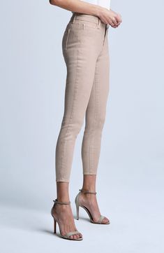 Coated for a sleek sheen, these skinny crop jeans with a high waist polish your look without any effort at all. 26" inseam; 10" leg opening; 10 1/2" front rise; 14 1/2" back rise (size 29) Zip fly with button closure Five-pocket style 86% cotton, 11% elastane, 3% spandex Spot clean only Made in the USA of Imported fabric Women's Clothing High Rise Versatile Jeggings For Spring, Spring High Rise Versatile Jeggings, Versatile High Rise Jeggings For Spring, Beige Stretch High Rise Jeans, Chic High Waist Jeggings, Spring Workwear Straight Leg Jeggings, Chic Mid-rise Jeggings For Work, Chic Spring Jeggings For Workwear, Chic High Waist Spring Jeggings