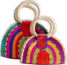 Colorful Handwoven Vacation Bags, Multicolor Rectangular Jute Bags, Summer Multicolor Handwoven Crochet Bag, Multicolor Rectangular Crochet Jute Bag, Multicolor Rectangular Jute Crochet Bag, Multicolor Rectangular Jute Shoulder Bag, Multicolor Jute Bag With Braided Handles, Traditional Summer Bags With Bamboo Handle, Artisan Multicolor Straw Bag For Vacation