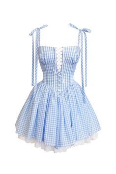 Retro Romance Mini Dress Blue Gingham Mini Dress, Retro Romance, Gingham Mini Dress, Blue Gingham Dress, Halloween Costume Outfits, Dress Design Sketches, Embroidered Fabric, Blue Mini Dress, Blue Gingham