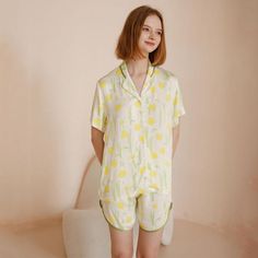 Comfortable, One of Kind. Pajamas and Robes online shop,|Casual|Top and Bottom|Viscose|Regular|Short Sleeve|Lapel|Printed|Yellow|S|M|L|XL|Summer|Hand Wash Spring Relaxed Fit Pajama Shorts For Home, Yellow Relaxed Fit Summer Sets, Green Summer Sleepwear For Home, Yellow Short Sleeve Sleepwear For Pajama Party, Yellow Short Sleeve Vacation Sets, Yellow Short Sleeve Sets For Vacation, Yellow Short Sleeve Sleepwear For Spring, Yellow Relaxed Fit Loungewear Sets, Yellow Sets For Daywear In Spring