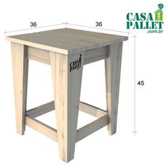 a wooden stool with measurements for it