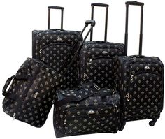 American Flyer Fleur-de-Lis 5-Piece Spinner Luggage Set Gucci Luggage Set, Gucci Luggage, Stylish Luggage, Spinner Luggage Sets, Overnight Travel Bag, Baggage Claim, Spinner Suitcase, Best Luggage, Spinner Luggage