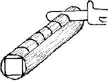 a drawing of a screw with the end pointing up to it's head and thumb down