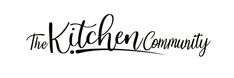 the kitchen community logo in black ink on a white background with handwritten lettering that reads,'the kitchen community '