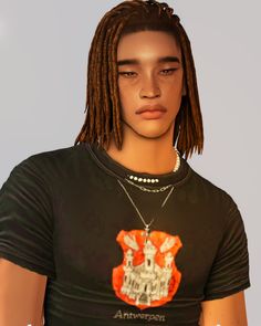 a young man with dreadlocks wearing a black shirt