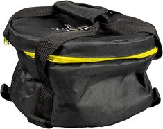 a black and yellow lunch bag on a white background