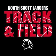 the north scott lancers track and field logo on a black background with red lettering