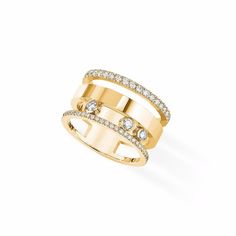 Messika Jewelry - Move Romane Large Ring - Yellow Gold | Manfredi Jewels Messika Jewelry, Luxury Diamond Rings, Large Diamond Rings, Radiant Diamond Rings, Pink Diamond Ring, Yellow Gold Diamond Ring, Luxury Diamonds, Luxury Rings, Radiant Diamond