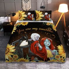 the little mermaid bedding set has sunflowers on it