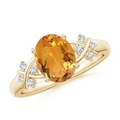 Dazzling like the morning sun, the oval citrine looks radiant on this 14k yellow gold ring. It is flanked by criss cross motifs that are decorated with brilliant diamond accents. Criss Cross Ring, 14k Rose Gold Ring, Citrine Ring, Morning Sun, Cross Ring, 18k Yellow Gold Ring, Platinum Ring, Brilliant Diamond, Yellow Gold Rings