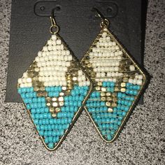 Nwt Beaded Earrings. Copper Color Hardware. Fishhook Style. White Dangle Earrings With Fish Hook, White Drop Earrings With Fish Hooks, Nickel-free White Beaded Earrings For Beach, White Teardrop Beaded Earrings For Beach, Copper Color, Fish Hook, White Green, Beaded Earrings, Jewelry Earrings