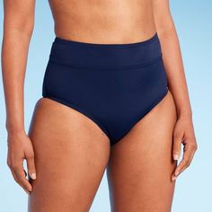 Lands' End Women's UPF 50 Full Coverage Tummy Control High Waist Bikini Bottom - Navy Blue L Solid Color High Waist Swimwear With Wide Waistband, Solid High-cut Leg Swimwear For Sports, Solid High Rise Swimwear For Poolside, High Rise Solid Color Swimwear For Poolside, High Rise Swimwear With Wide Waistband For Poolside, Solid Beach Bottoms With Contoured Waistband, Wide Waistband High-rise Swimwear For Pool, Solid Bottoms With Contoured Waistband For Beach, Summer Fitted Navy Bottoms