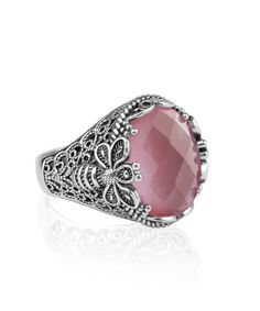 Introducing the Filigranist 925 Sterling Silver Women Ring, a stunning piece of jewelry suitable for any occasion. Handcrafted with high-quality materials and attention to detail, this cocktail ring showcases a natural pink chalcedony gemstone that is double-sided faceted with a checkerboard oval cut. Elevate your style with this enchanting ring, featuring a filigree art bee detailed design that is both oxidized and highly polished. Its timeless elegance and versatility make it a perfect gift op Pink Stone Rings, The Ring Face, Bee Ring, Pink Chalcedony, Chalcedony Ring, Detailed Design, Statement Ring Silver, Sterling Silver Filigree, Pink Gemstones