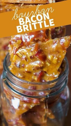 bacon brittle in a glass jar with the title above it