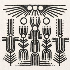 an art work with lines and shapes in black ink on white paper, depicting plants