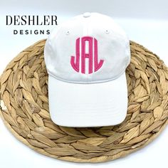 Monogrammed Hat, Monogram hat, monogram cap, monogram baseball cap You will love these baseball hats! Super soft cotton and also super cute!! Choose your color hat, font, and any color monogram to make it yours! Perfect for a girls trip or bridesmaids gift! Thank you for shopping with Deshler Designs! Personalized White Baseball Cap With Curved Bill, White Personalized Snapback Hat With Curved Brim, Personalized White Trucker Hat With Curved Brim, Personalized White Curved Brim Trucker Hat, Personalized White Dad Hat, White Personalized Curved Brim Trucker Hat, White Customizable Adjustable Dad Hat, White Curved Bill Baseball Cap As Gift, Customizable White Dad Hat, One Size