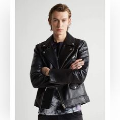 Nwt Zara Man Black Faux Leather Biker Jacket Size L Large Black Punk Leather Jacket For Fall, Punk Style Black Leather Jacket For Fall, Edgy Biker Jacket With Zipper For Streetwear, Rocker Style Fall Outerwear For Streetwear, Rocker Style Outerwear For Fall Streetwear, Rocker Style Long Sleeve Outerwear For Fall, Edgy Leather Outerwear For Fall, Punk Biker Jacket With Zip Fly For Fall, Edgy Long Sleeve Outerwear For Biker Events