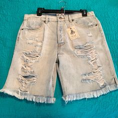 Easel Destroyed Denim Shorts. New With Tags! Size Large. Destroyed Denim Shorts, Destroyed Denim, Jean Shorts, Denim Shorts, Color Blue, Womens Shorts, Mens Outfits, Tags, Women Shopping