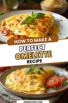 two plates with omelets on them and the words how to make a perfect omelette recipe