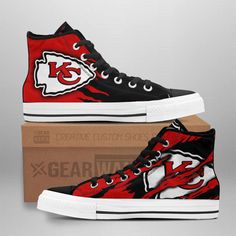 Kansas City Chiefs Shoes Custom High Top Sneakers For Fans Full canvas double sided print with rounded toe construction. Lace-up closure for a snug fit. Metal eyelets for a classic look Soft textile lining with lightweight construction for maximum comfort. High quality outsole for traction and exceptional durability. Design by GearWanta Please allow 10-15 business days to receive a tracking number while your order is hand-crafted, packaged and shipped from our facility. Estimated shipping time i Sketches Doodles, Chiefs Football, Expressive Fashion, Shoes Custom, Jordan 13, Soft Textiles, Custom Sneakers, Boots And Sneakers, High Top Shoes