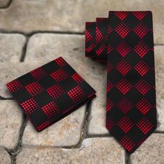 Black with Grey, Grey with Black, or Black with Red Geometric Pattern This versatile silk necktie comes in three striking variations—black with grey, grey with black, or black with red. The geometric pattern adds a modern touch, making it ideal for both professional and semi-formal occasions. Dress Shirts to Pair With: White Dress Shirt – A crisp, classic option that highlights the geometric design, regardless of the color variation. Light Grey Dress Shirt – Pairs especially well with the black Black Ties As A Summer Gift, Black Summer Business Ties, Black Fitted Tie With Pocket Square, Elegant Patterned Standard Tie, Geometric Diamond, Tie Set, Ultra Modern, Tie And Pocket Square, Color Textures