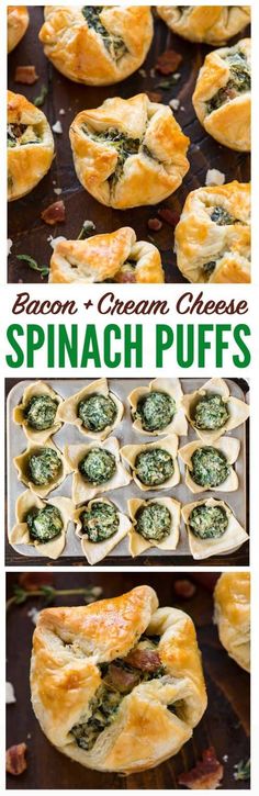 bacon and cream cheese spinach puffs are an easy appetizer to make ahead