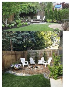 the before and after pictures show how to build an outdoor fire pit in your backyard