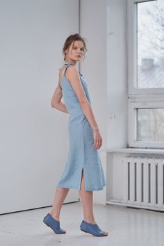 "MsWrinkle's clothing - from human to human. 100% handmade. *Description* - Linen slip dress with ties, side slits and pockets. Length can be adjusted with the ties; - Dress is also available in knee length - https://www.etsy.com/listing/691981297/linen-tie-dress-linen-slip-dress-linen?ref=shop_home_active_1&frs=1 - High quality European linen; - Washed and softened (doesn't shrink anymore); - Medium weight linen (150 g/m2); - Our linen is OEKO-TEX certified that meets human ecological safet Linen Beach Dress, Maxi Dress Linen, Linen Slip Dress, Strappy Midi Dress, Loose Fit Blouse, Linen Tshirts, Linen Jumpsuit, Dress Linen, Linen Maxi Dress