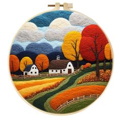 Needle Felting kit - Farm in the Fall Needle Felt Painting, 2d Needle Felting, Needle Felting Ideas, Felt Painting, Felting Needles, Felting Ideas, Felt Pictures, Display Easel, Foam Blocks