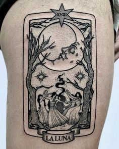 a tattoo on the back of a person's thigh