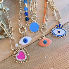 New! Evil Eye Heart Or Sun Layering Boho Festival Necklace Listing Is For One Gold Tone Blue Charm Necklaces For The Beach, Blue Heart Necklaces For Party, Blue Charm Jewelry For Party, Bohemian Blue Charm Necklaces, Blue Bohemian Heart Pendant Jewelry, Bohemian Blue Heart Pendant Jewelry, Blue Heart Beads Jewelry For Festivals, Blue Evil Eye Charm Necklace, Blue Bohemian Jewelry With Heart Charm