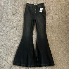 Galaxy Black Free People Bell Bottoms. New With Tags. Size 28. Chic High Rise Washed Black Bottoms, Spring Fitted Washed Black Pants, Chic High Waist Washed Black Bottoms, Trendy Fitted Washed Black Bottoms, High Rise Stretch Bottoms In Washed Black, Fitted Wide Leg Washed Black Bottoms, Chic Black High Rise Bottoms, Black High Waist Flare Jeans For Fall, Black High Waist Flare Jeans For Spring