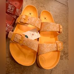 Yellow Sandals Are Nwt! Pink Sandals Are Hardly Worn! Thought I Would Wear Them For The Summer But They Just Sat In My Closet. Great Condition! Yellow Sandals, Pink Sandals, My Closet, Pink Yellow, Women's Shoes Sandals, Shoes Sandals, Target, Shades, Women Shoes