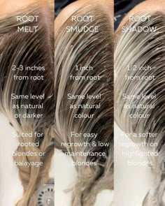 Cosmetology Color Theory, Blonde For Fine Hair, Shadow Root Formula Shades Eq, Foilage Technique Hair, Shadow Root Melt, Toning Formulas, Hairstylist Tips, Root Smudge Blonde, Traditional Highlights