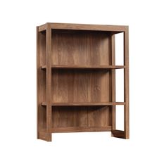 a wooden bookcase with three shelves on the front and one shelf in the back