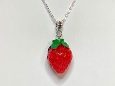 Red Resin Novelty Jewelry, Novelty Red Resin Jewelry, Cute Red Resin Jewelry, Strawberry Stuff, Strawberry Things, Strawberry Necklace, Fruit Necklace, Cute Strawberry, Red Strawberry