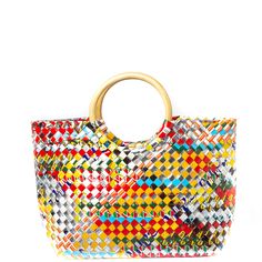 Treat the world as your personal runway with our one-of-a-kind, woven handbags made with sustainable rattan handles. Handmade from 100% upcycled materials and designed with 100% heart. *Every one of our bags are one-of-a-kind. This one you have selected (shown in first image) is 100% unique and is the exact one we'll send to you. Product Details Open top (no zipper) Soft and smooth to the touch, yet incredibly strong Double weave with 5-year warranty Handle made with sustainably sourced rattan R Eco Friendly Handbags, Double Weave, Woven Handbags, Upcycled Materials, How To Make Handbags, Crochet Bags, Open Top, Crochet Bag, Fair Trade