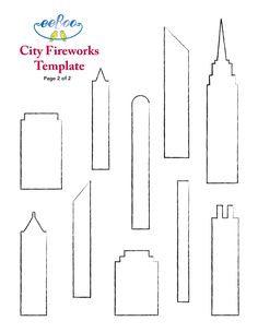 the city fireworks template is shown in black and white, with buildings on each side