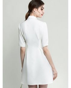 Shop Modern White Short Sleeve Formal Cocktail Dress With Buttons online. All instock with free shipping. Pro since 2009. Dress With Buttons, Formal Cocktail Dress, White Short, White Shorts, Neck Dress, High Neck Dress, Cocktail Dress, Free Shipping, White