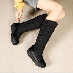 Women's Fashion Winter Black Boots, Very Comfortable And New In Box. Black Female Knight, Womens Rubber Boots, Leather Snow Boots, Thigh High Heels, Knight Boots, Womens Waterproof Boots, Female Knight, Outdoor Boots, Rounded Toe Boots