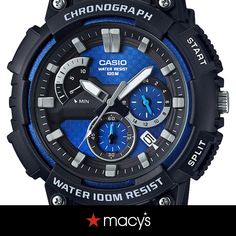 in stock Mens Chronograph, Black Resin, Black Case, Blue Accents, Chronograph, Time Piece, Pick Up, In Store, Buy Online