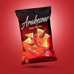 an image of a bag of chips on a red background with the word anakesme