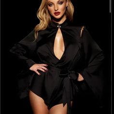 Brand New, Size Large! Questions? Leave A Comment Below! Black Coquette Tops For Party, Black Coquette Party Tops, Black Coquette Top For Night Out, Chic Black Tops For Night, Elegant Black Top For Night, Satin Playsuit, Honey Birdette, Romper Black, Womens Playsuits