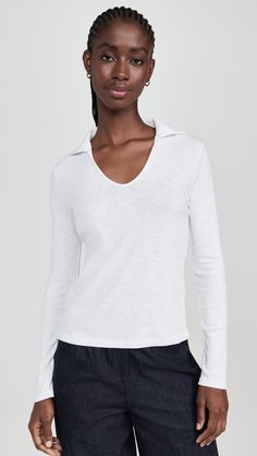 Fast Free Shipping & Free Returns on Vince Long Sleeve Open Neck Polo at Shopbop. Shop new arrivals from Vince at Shopbop.com Fine Knit Modal Long Sleeve Tops, Spring Long Sleeve Top With Seamless Collar, Relaxed Fit V-neck Top With Seamless Collar, Cotton Long Sleeve Tops With Seamless Collar, V-neck Relaxed Fit Fine Knit Top, Relaxed Fit V-neck Fine Knit Top, Vince Clothing, Polo Long Sleeve, Open Neck