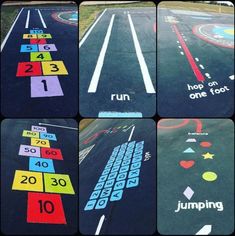 several pictures of different markings on the road for children to learn how to use them