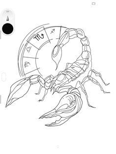 a drawing of a scorpion sitting on top of a table next to a timer board