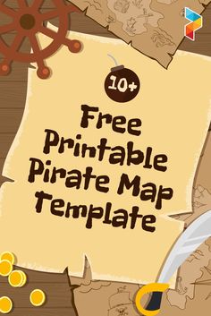 a pirate map with the words free printable pirate map template on it, surrounded by other items