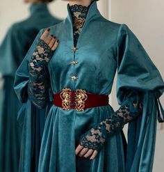 Casual Celestial Outfits, Wizard Dress Robes, Sage Green Eyes, Fantasy Inspired Outfits, Circassian Dress, Woman With Dark Hair, Royal Clothes, Art Composition, Yennefer Of Vengerberg